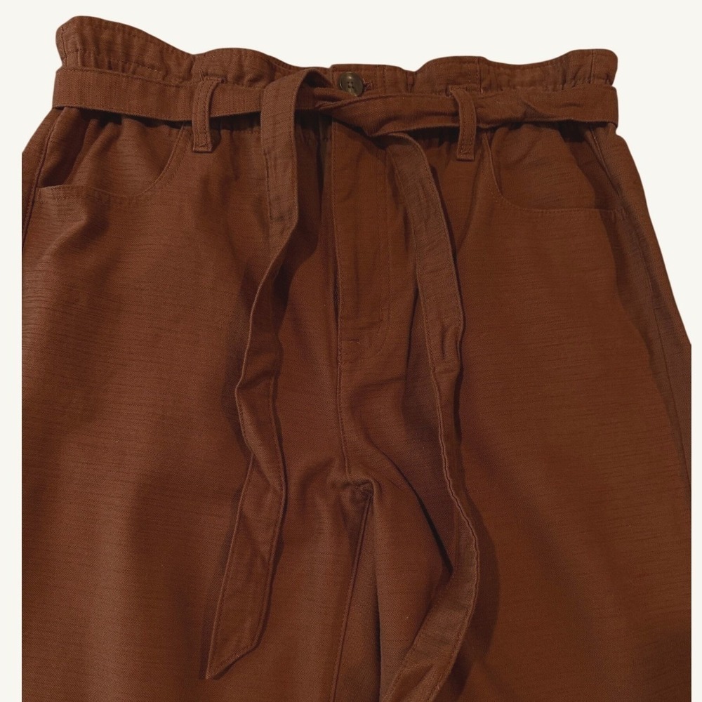 J.Crew Rust Brown Cotton Twill Paperbag Full-Length Pants Women's 8 Belted - Picture 3 of 11
